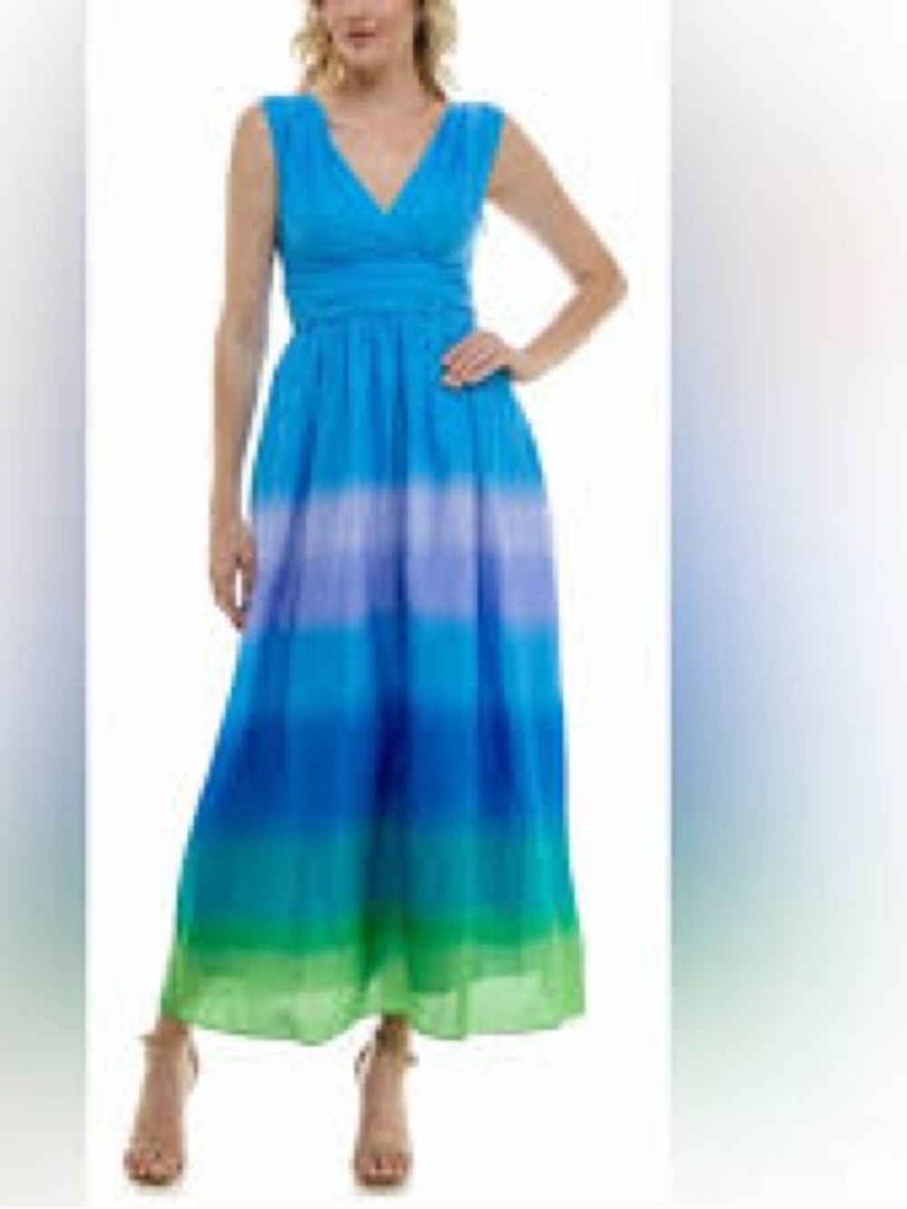 Taylor Blue and Green Ombre V-Neck Maxi Dress